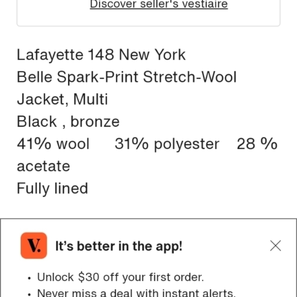 Lafayette 148 New York Belle-Sparke Print Stretch Wool Jacket 4 - Picture 12 of 12
